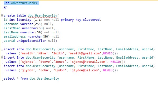 Create Table with uniqueidentifier