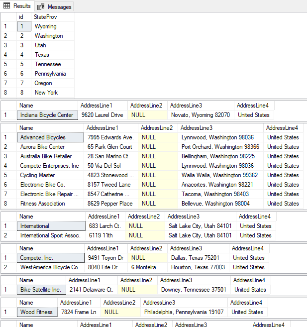 SQL DataSet Output SSMS 2017