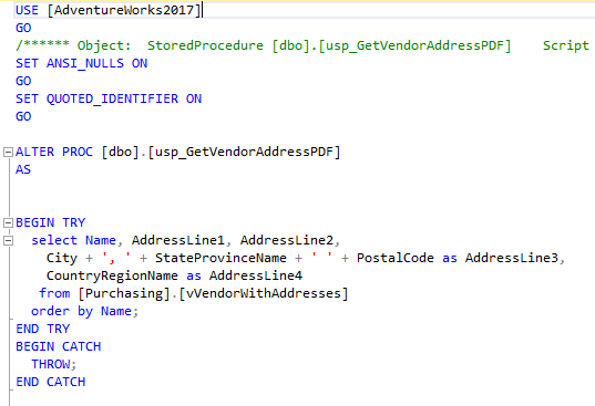 TSQL Stored Procedure - AdventureWorks 2017 Database SSMS