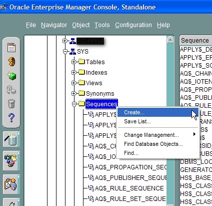 Enterprise Manager Console Sequence Creation
