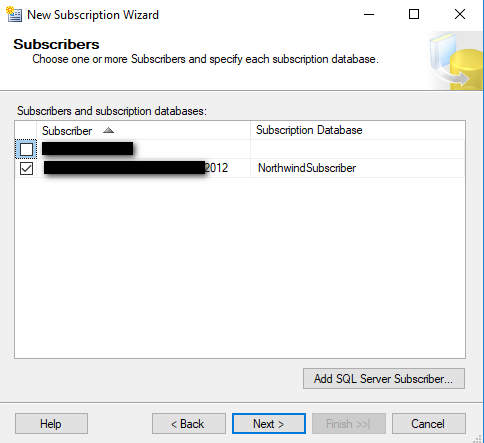 SQL Server Subscriber Selection