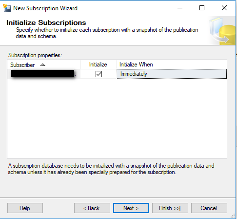 Initialize Subscription Window