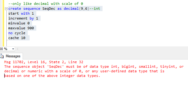 Sequence with Decimal Data Type