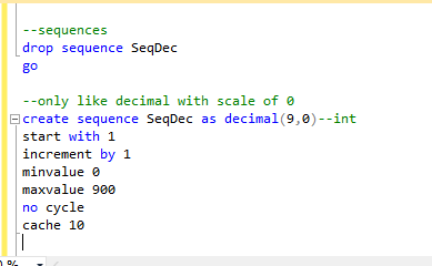 Sequence Create Statement