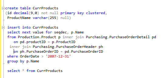 Sequence with a Table