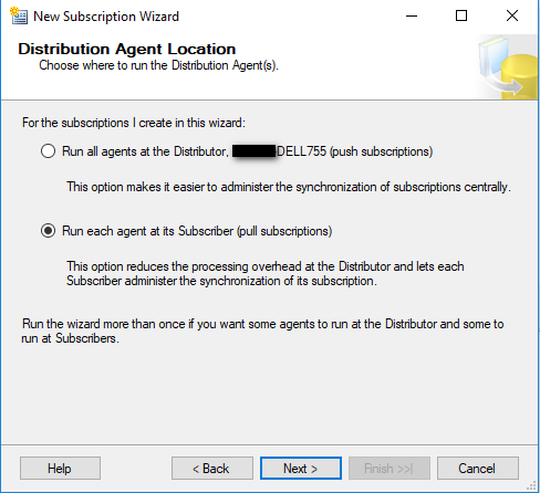 Distribution Agent Location - Snapshot Replication