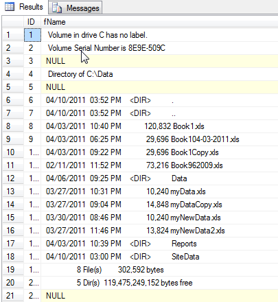 sql server xp list directory contents