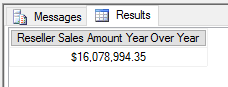 SSAS Calculated Measure Reseller Sales Year over Year MDX Query Result