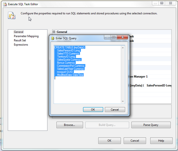 SSIS Create Table