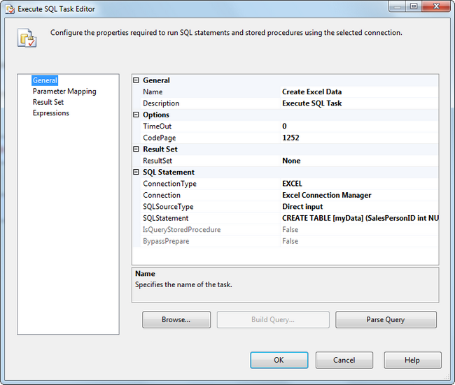 SSIS Execute SQL Task
