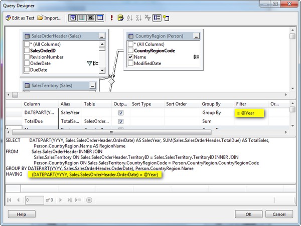 SSRS Parameter in Query