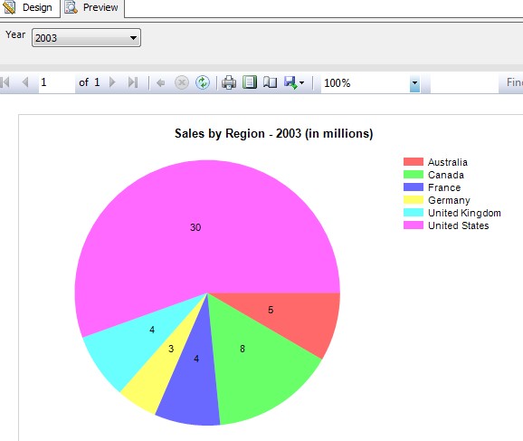 SSRS Pie Chart by Year