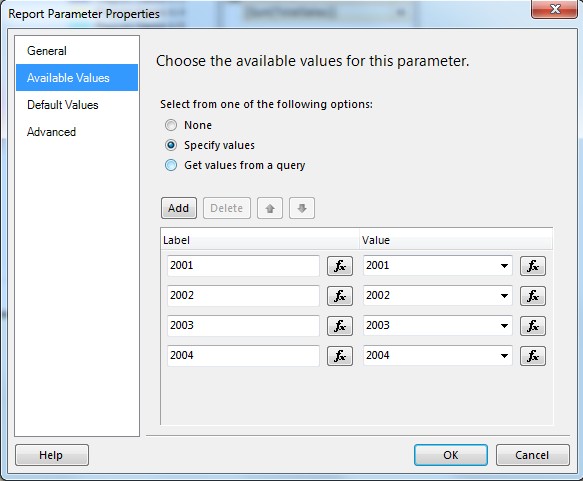 SSRS Available Values