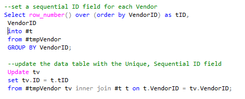 SQL code Creating Unique RowNumberID for each Vendor