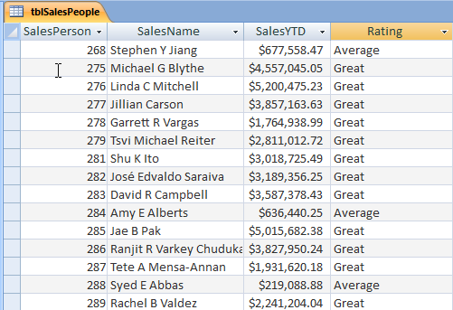 SalesPerson table After DAO Update