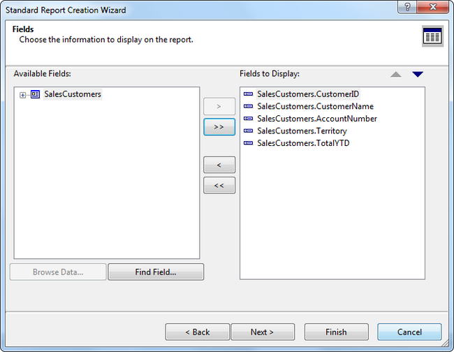 Crystal Reports Choose Fields