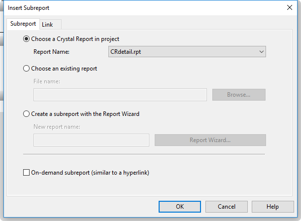 Select Crystal Reports subreport