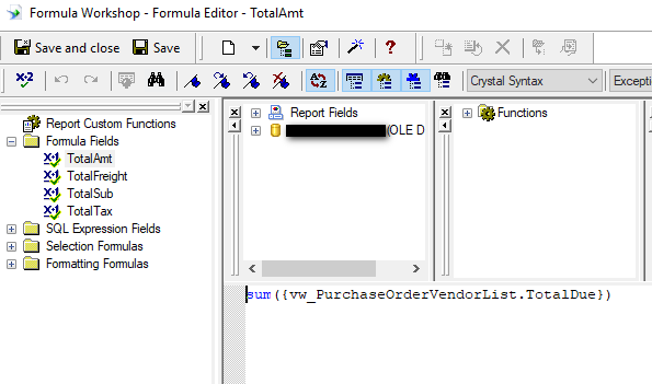 Crystal Reports Formula Editor