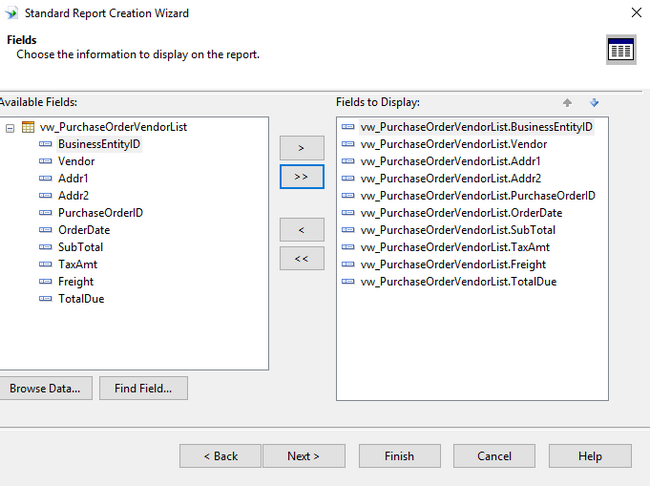 Crystal Reports DataSet fields