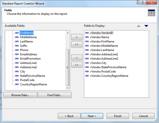 Crystal Report Field Selection