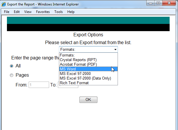Export Format Window