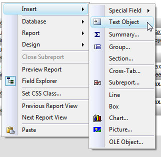 TextObject for Report Header