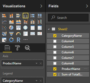 Field Selection for Clustered Column Chart