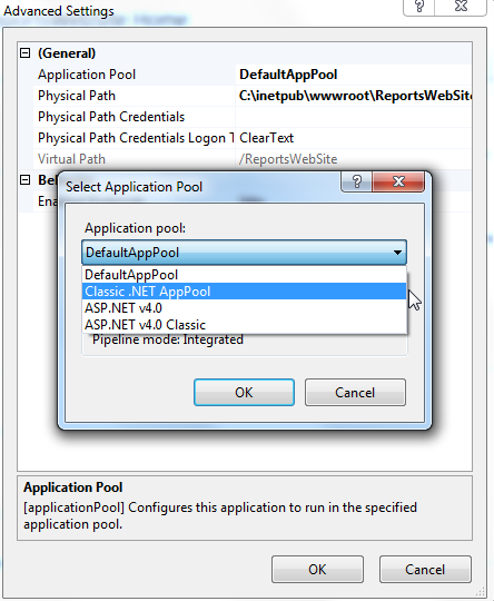 IIS Manager App Pool Settings