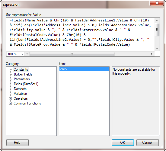 SSRS Expression to Concatenate