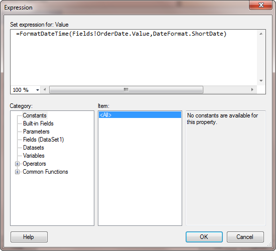 SSRS format Date Expression