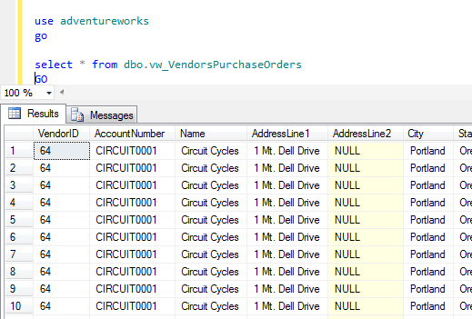 SSMS Select View Statement