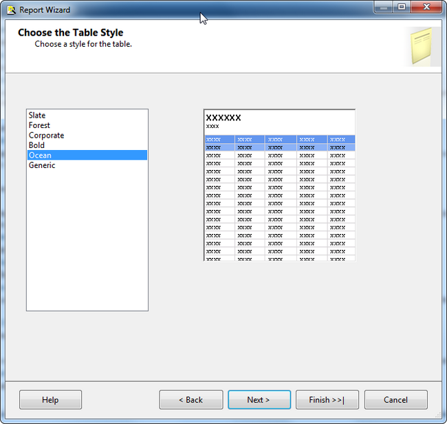 SSRS Table Style Selection