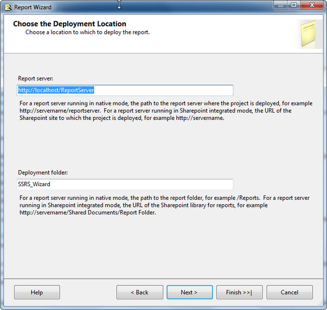 SSRS Deployment Location Window