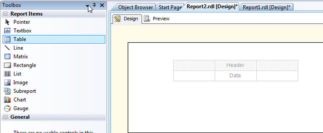 SSRS Table in Report Designer