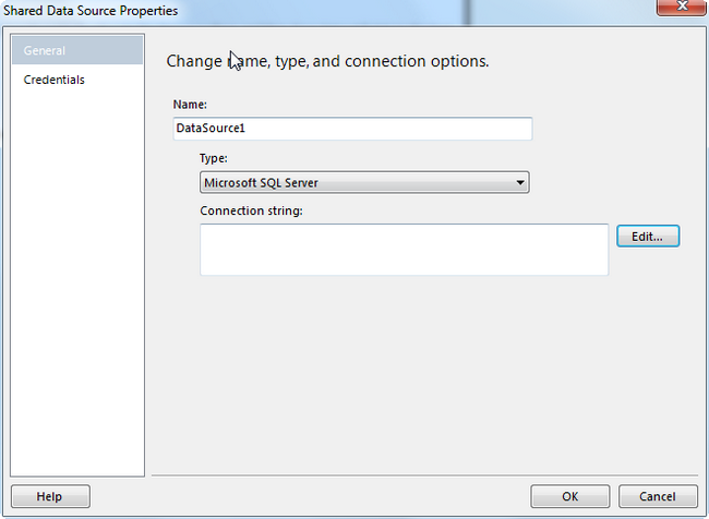 SSRS Data Source Properties